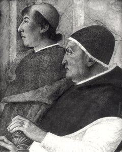 Pope Sixtus IV with a Cardinal behind him Installs Bartolommeo Platina as Director of the Vatican Library (detail)